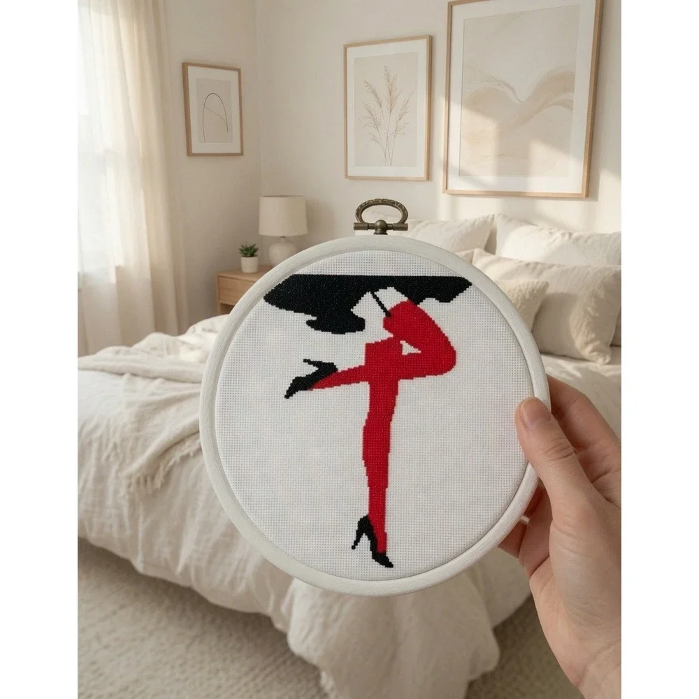 Legs in Stocking Modern Cross Stitch Pattern Red Black DIY